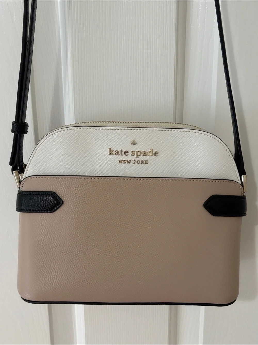 kate spade Two-Tone Dome Crossbody in White, Taupe & Black